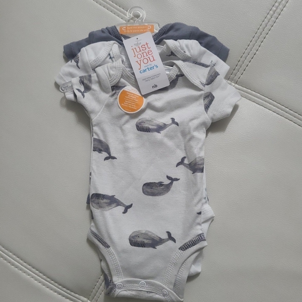 Carter's Just One You Baby Boy's Size Newborn 3pk Short Sleeve Bodysuits Gray